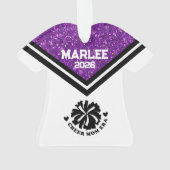 Gepersonaliseerde Paarse & Zwarte Cheer Mom Orname Ornament (achterkant)