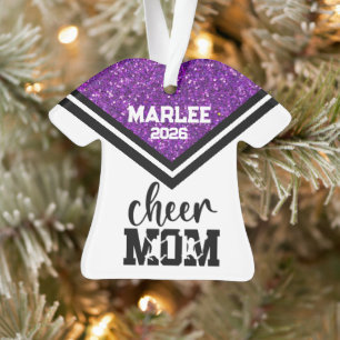 Gepersonaliseerde Paarse & Zwarte Cheer Mom Orname Ornament