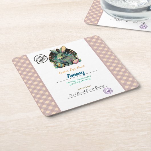 Gepersonaliseerde paaseieren van kinderen kartonnen onderzetters (Schuin)