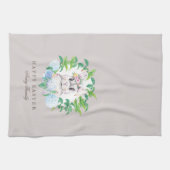 Gepersonaliseerde Paashaas Bloemenkrans Theedoek (Horizontaal)