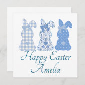 Gepersonaliseerde Paashaas Coquette Blauw Wit Kaart (Voorkant / Achterkant)