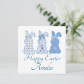 Gepersonaliseerde Paashaas Coquette Blauw Wit Kaart (Staand voorkant)