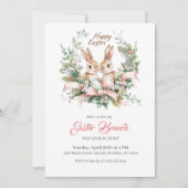 Gepersonaliseerde paashaas, ei en krans uitnodigin kaart (Voorkant)