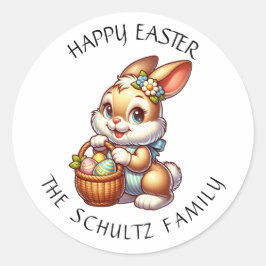 Gepersonaliseerde  paashaas en mand ronde sticker