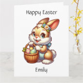 Gepersonaliseerde Paashaas + Kleurplaat Kinderen Kaart (Gele Bloem)