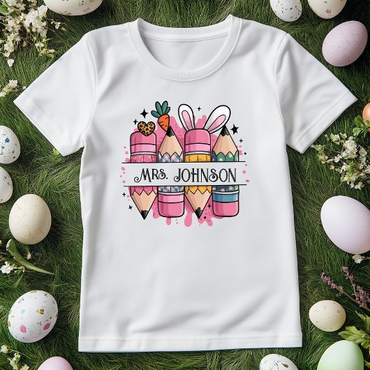 Gepersonaliseerde Paasleraar Naam T-shirt; Bunny P T-shirt