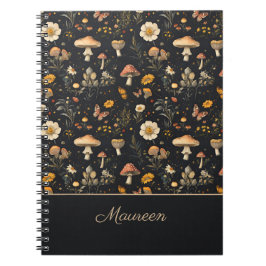 Gepersonaliseerde Paddenstoelen en bloemen Cottage Notitieboek
