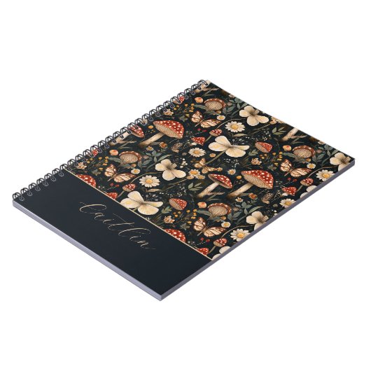 Gepersonaliseerde Paddenstoelen en bloemen Cottage Notitieboek (Linkerzijde)