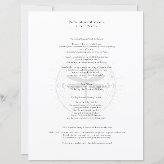 Gepersonaliseerde Pagan Officiant Eulogy (Voorkant)