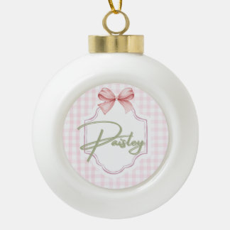Gepersonaliseerde Paisley Baby Girl Nursery Gingha Keramische Bal Ornament
