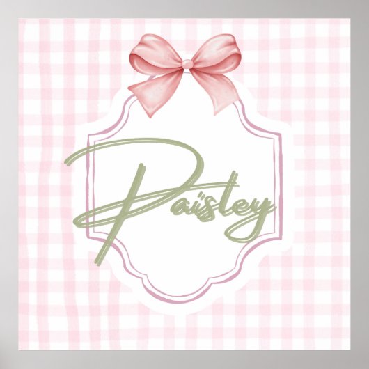 Gepersonaliseerde Paisley Baby Girl Nursery Gingha Poster (Voorkant)