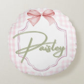 Gepersonaliseerde Paisley Baby Girl Nursery Gingha Rond Kussen (Voorkant)