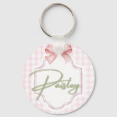 Gepersonaliseerde Paisley Baby Girl Nursery Gingha Sleutelhanger (Voorkant)