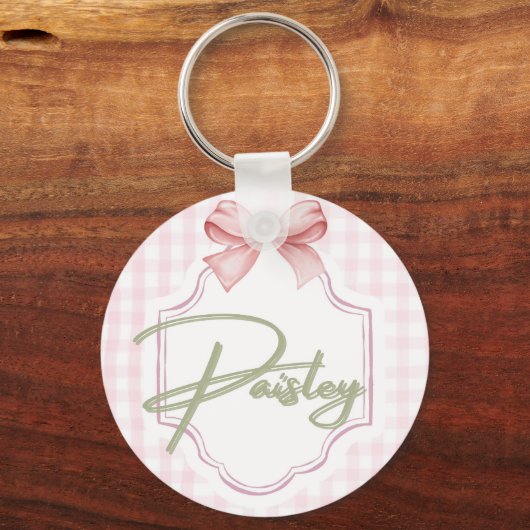 Gepersonaliseerde Paisley Baby Girl Nursery Gingha Sleutelhanger (Voorkant)