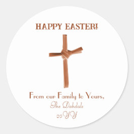 Gepersonaliseerde Palm Cross Gelukkig Pasen Cognac Ronde Sticker