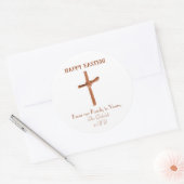 Gepersonaliseerde Palm Cross Gelukkig Pasen Cognac Ronde Sticker (Envelop)