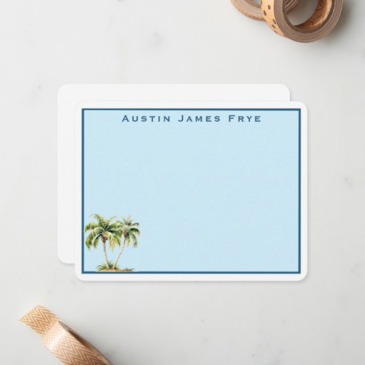 Gepersonaliseerde Palm Tree Border briefpapier not Notitiekaartje (Voorkant / Achterkant in situ)