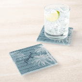 Gepersonaliseerde palmbomen op rustieke houten str glazen onderzetter (Schuin)