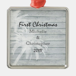 Gepersonaliseerde palmbomen ~ Wood Beach 1st Chris Metalen Ornament