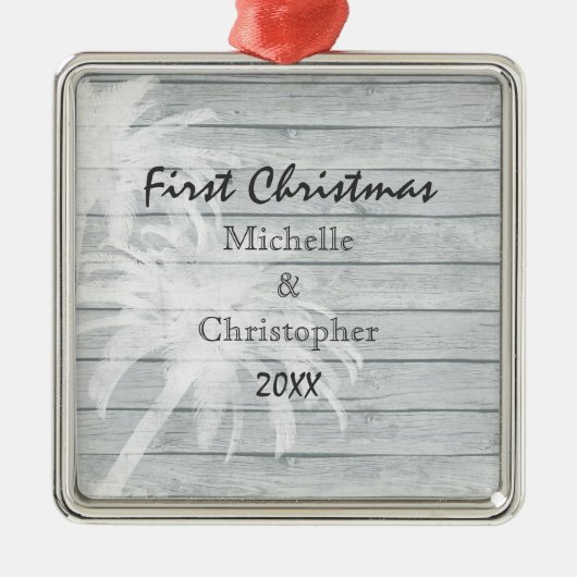 Gepersonaliseerde palmbomen ~ Wood Beach 1st Chris Metalen Ornament (Voorkant)