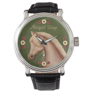 Gepersonaliseerde Palomino Bloemen en Horse Watch Horloge
