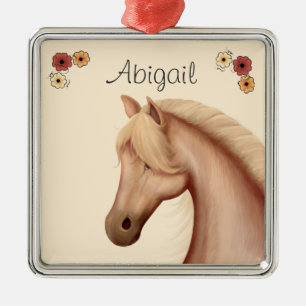 Gepersonaliseerde Palomino en Bloemen Paard Metalen Ornament