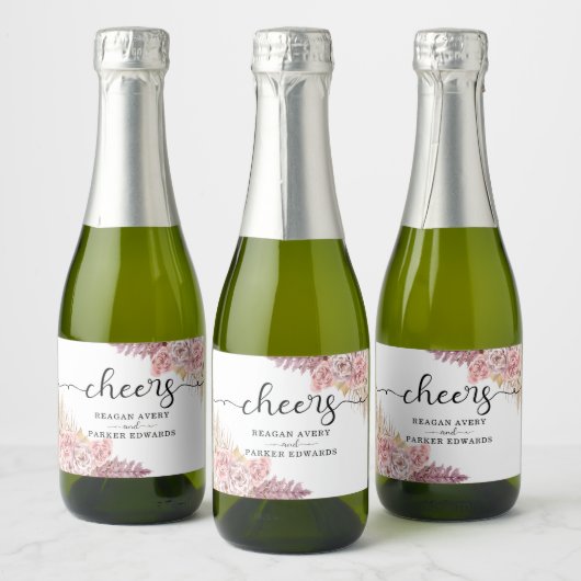 Gepersonaliseerde pampas gras bloemen gejuich brui sparkling wijnetiket (Flessen)