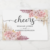 Gepersonaliseerde pampas gras bloemen gejuich brui sparkling wijnetiket (Enkel label)