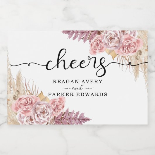 Gepersonaliseerde pampas gras bloemen gejuich brui sparkling wijnetiket (Enkel label)