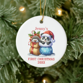 Gepersonaliseerde Panda Beer en Hedgehog Cub Chris Keramisch Ornament