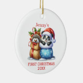 Gepersonaliseerde Panda Beer en Hedgehog Cub Chris Keramisch Ornament (Rechts)