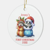 Gepersonaliseerde Panda Beer en Hedgehog Cub Chris Keramisch Ornament (Links)