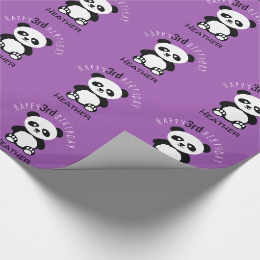 Gepersonaliseerde Panda Beer Kinder Kawaii Verjaar Cadeaupapier (Hoek)