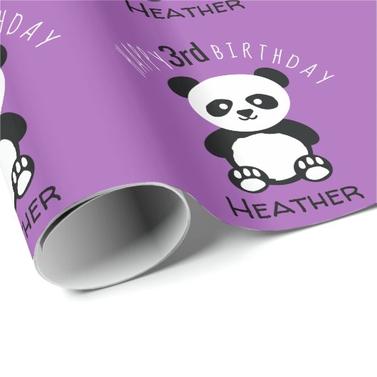 Gepersonaliseerde Panda Beer Kinder Kawaii Verjaar Cadeaupapier (Rol Hoek)
