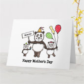 Gepersonaliseerde Panda Party Moederdag Kaart (Gele Bloem)