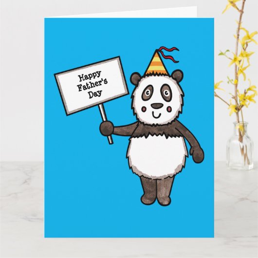 Gepersonaliseerde Panda Party Vaderdag Kaart (Gele Bloem)