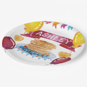 Gepersonaliseerde pannenkoek en pyjama verjaardag papieren bordje (Gekanteld)