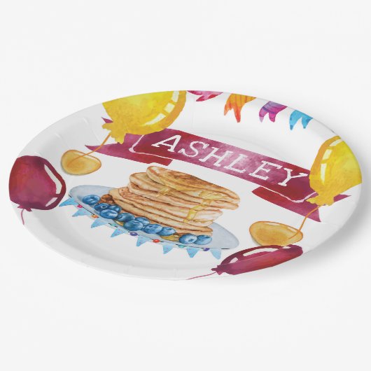 Gepersonaliseerde pannenkoek en pyjama verjaardag papieren bordje (Gekanteld)