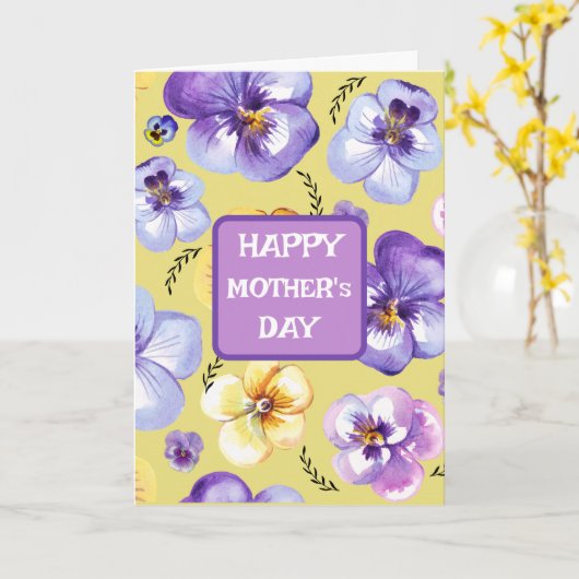 Gepersonaliseerde Pansies Paarse Lavendel Gele Moe Kaart (Gele Bloem)