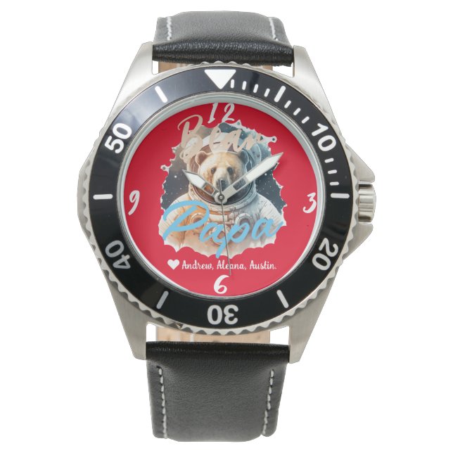 Gepersonaliseerde Papa Beer Eenvoudige chic Namen  Horloge (Voorkant)