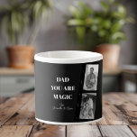Gepersonaliseerde 'Papa je bent magisch' Twee vade Espresso Kop<br><div class="desc">Vier de magie van het vaderschap met onze gepersonaliseerde 'Dad You Are Magic' espressokopje! Dit unieke ontwerp heeft een strakke zwarte achtergrond, een gekoesterde foto van twee vaders en de oprechte boodschap 'Dad You Are Magic'. Voeg een speciaal tintje toe door het aan te passen met de namen van uw...</div>