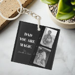 Gepersonaliseerde 'Papa je bent magisch' Twee vade Sleutelhanger<br><div class="desc">Vier de magie van het vaderschap met onze gepersonaliseerde 'Dad You Are Magic'-sleutelhanger! Dit unieke ontwerp heeft een strakke zwarte achtergrond, een gekoesterde foto van twee vaders en de oprechte boodschap 'Dad You Are Magic'. Voeg een speciaal tintje toe door het aan te passen met de namen van uw kinderen....</div>