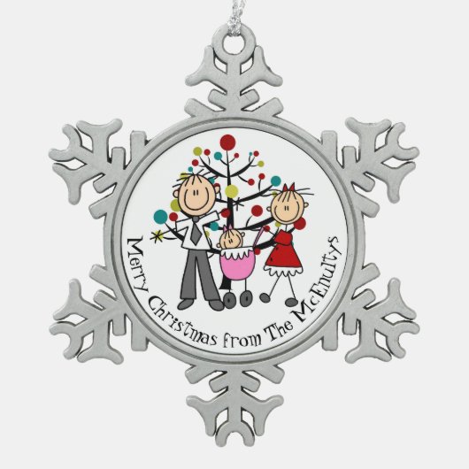 Gepersonaliseerde papa, mama, Baby Gir Snowflake O Tin Sneeuwvlok Ornament (Voorkant)