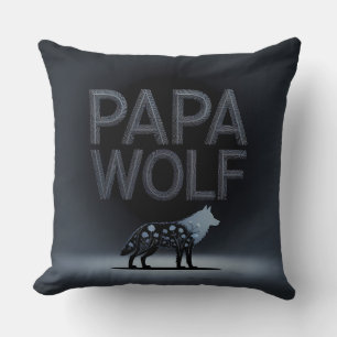 Gepersonaliseerde Papa Wolf Natuur Silhouet Kussen