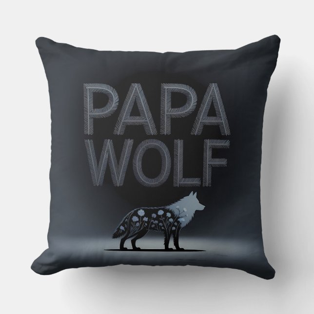 Gepersonaliseerde Papa Wolf Natuur Silhouet Kussen (Voorkant)