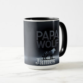 Gepersonaliseerde Papa Wolf Natuur Silhouet Mok