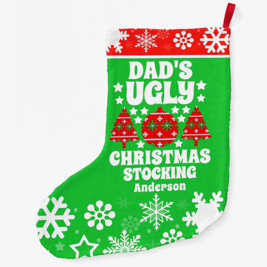 Gepersonaliseerde papa's lelijke kersttrui grote kerstsok (Achterkant)