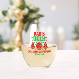 Gepersonaliseerde papa's lelijke kersttrui wijnglas zonder voet