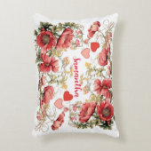 Gepersonaliseerde  papaver en harten accent kussen (Voorkant(Verticaal))