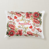 Gepersonaliseerde  papaver en harten accent kussen (Achterkant)